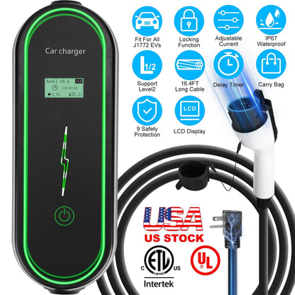 Level2 EV Charger Portable Electric Vehicle Charging Station with NEMA 6-20P PlugÊCarry Bag Fit For All J1772 EV and Hybrid Vehicles for Home and Outd