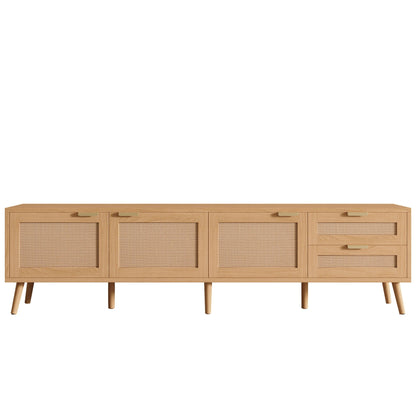 TV Stand, Media Console, 2 Drawers & Cable Management - Natural Wood