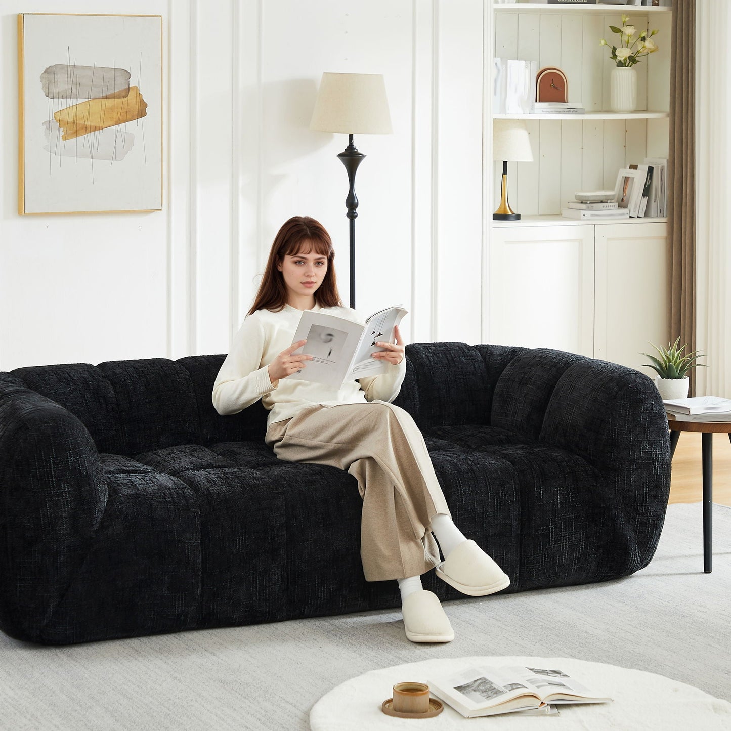 Quilted Cloud Sofa With Rounded Armrests And Piano Key Backrest Design