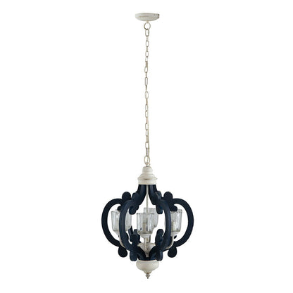 Wood Chandelier 6 Light Farmhouse Pendant Lighting Wood Hanging Light Fixture For Kitchen Living Dining Room, Bulb Not Included - Cream