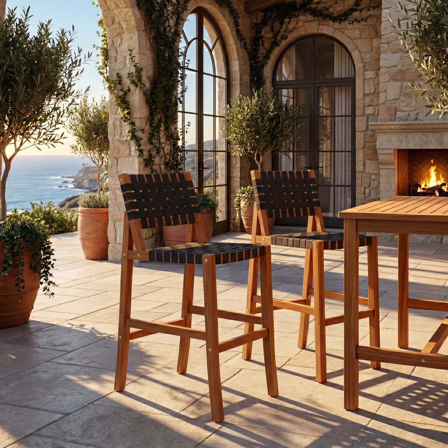 30.5 Inch Seat Height Outdoor Acacia Solid Wood Patio Side Chair