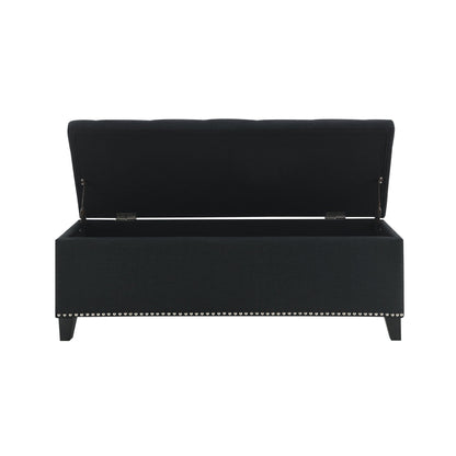 Button-Tufted Storage Ottoman With Safety Close Hinge