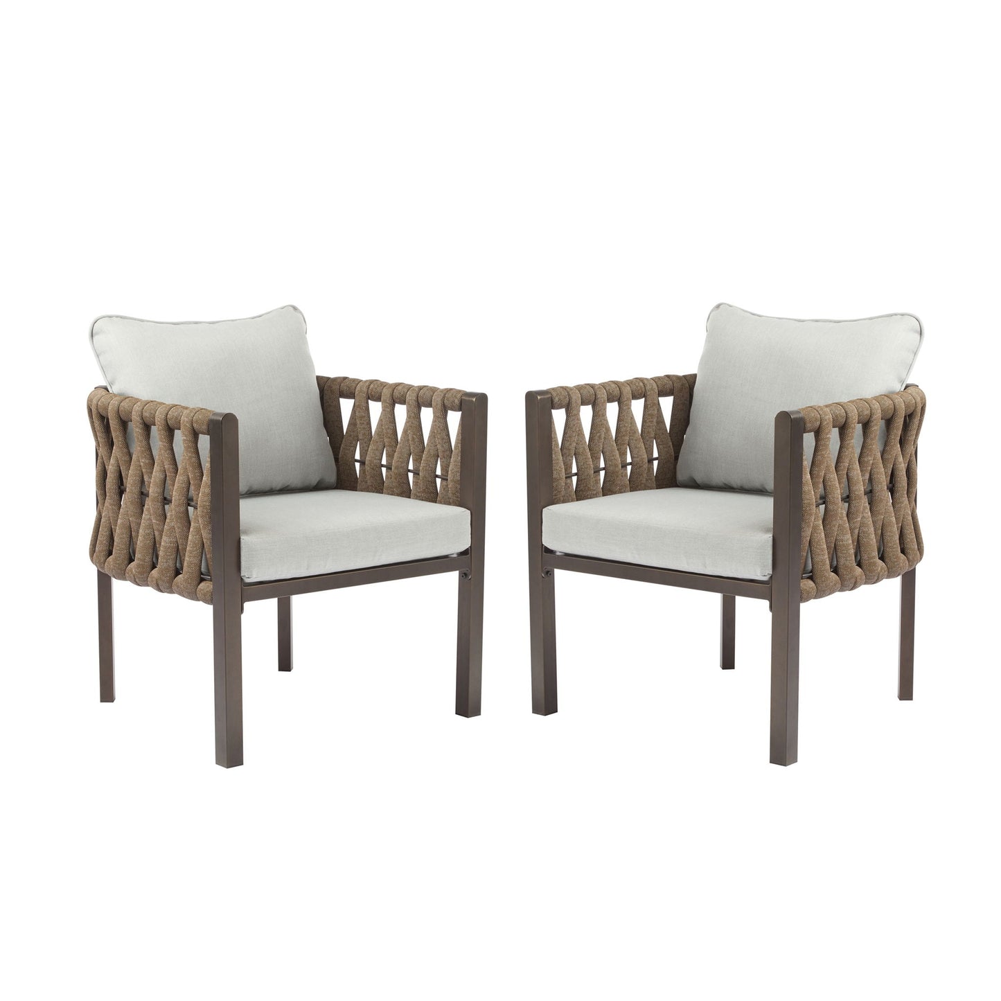 2 Pieces Outdoor Metal Patio Club Chair with Cushions