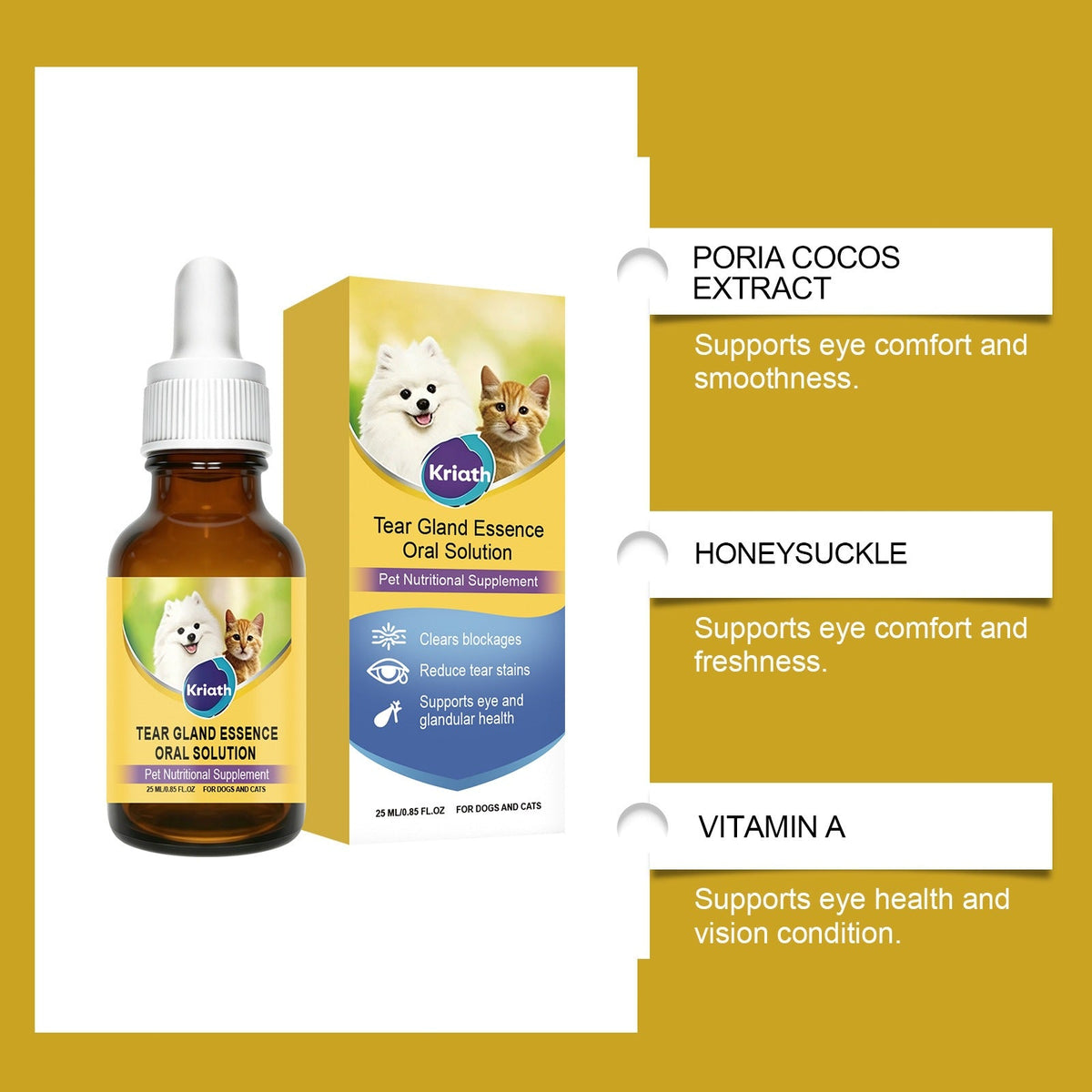 Kriath Pet Eye  Oral Liquid Gentle Formula Keeps Eyes Clean, Ideal For Daily Care