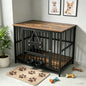 Vintage Wood Grain Dog Cage with Rotating Bowl