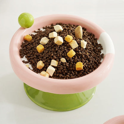 Ice Cream High Foot Ceramic Double Tone Cat Bowl