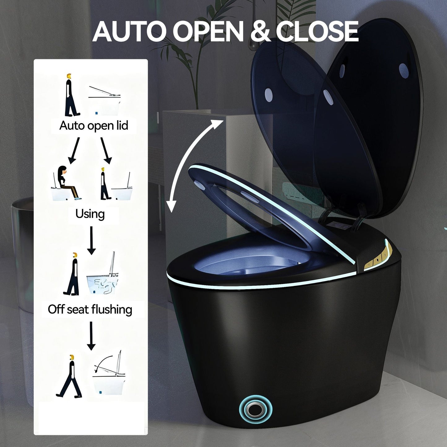 Unique Smart Toile With Built In Bidet, Auto Open / Close Seat, Foot Sensor, LED Display, Night Light, Warm Water & Dryer Ceramic