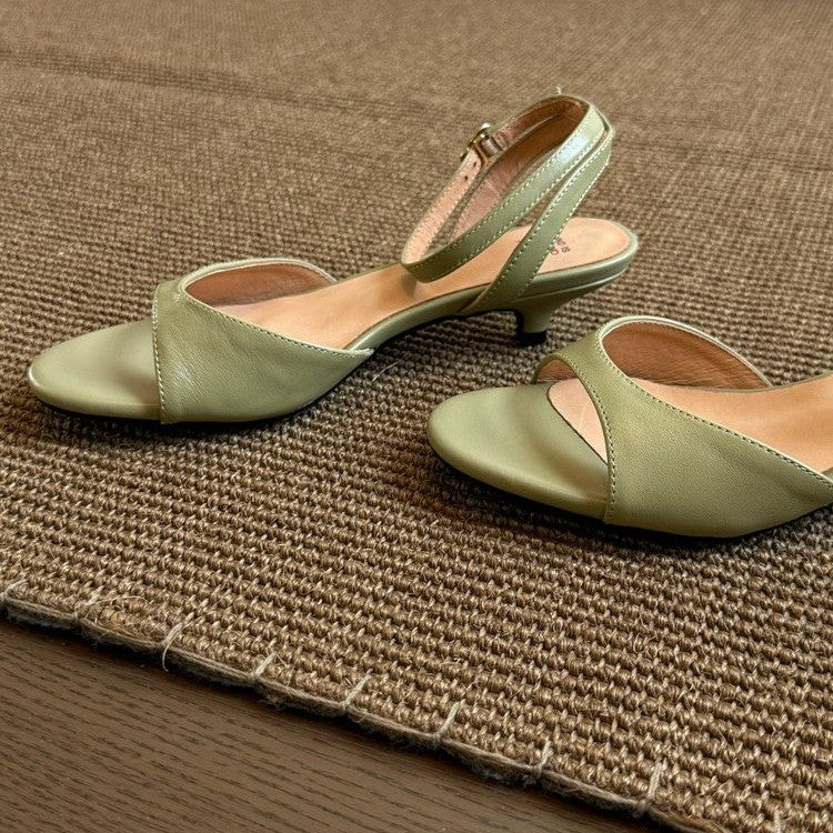 2026 Summer New Women Gentle Retro Sandals, Minimalist Fashion Comfort Kitten Heel Elegant Daily Commute Shoes, Green