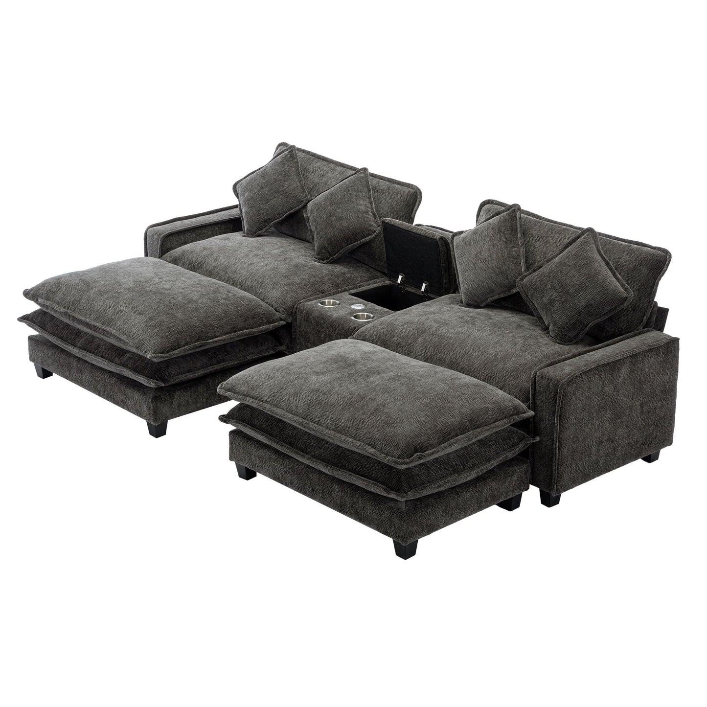 Modern Sectional Sofa With Removable Ottomans, USB Ports