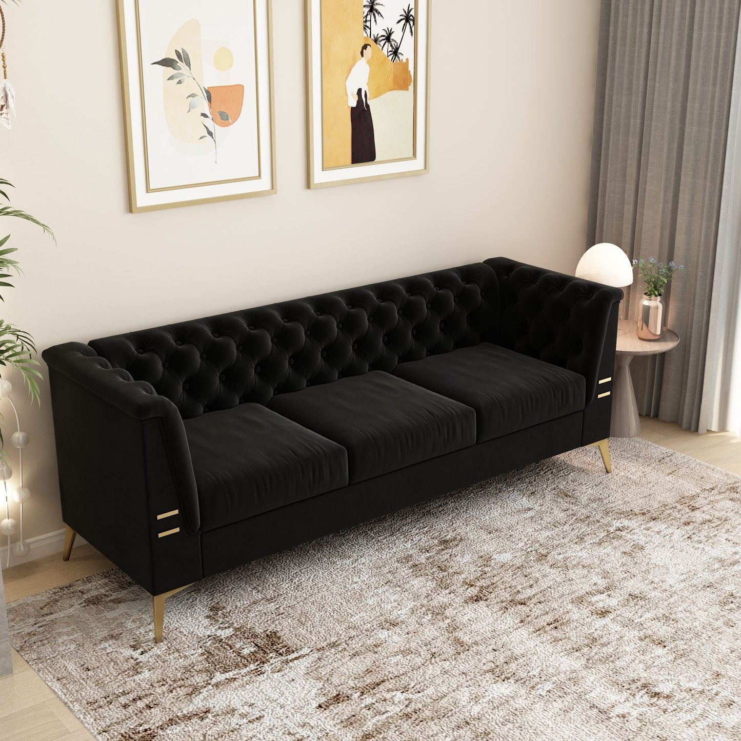 Luxurious Sofa With Legs, Modern Chesterfield Design, Tufted Upholstery, 3 Seat Couch For Living Room And Office
