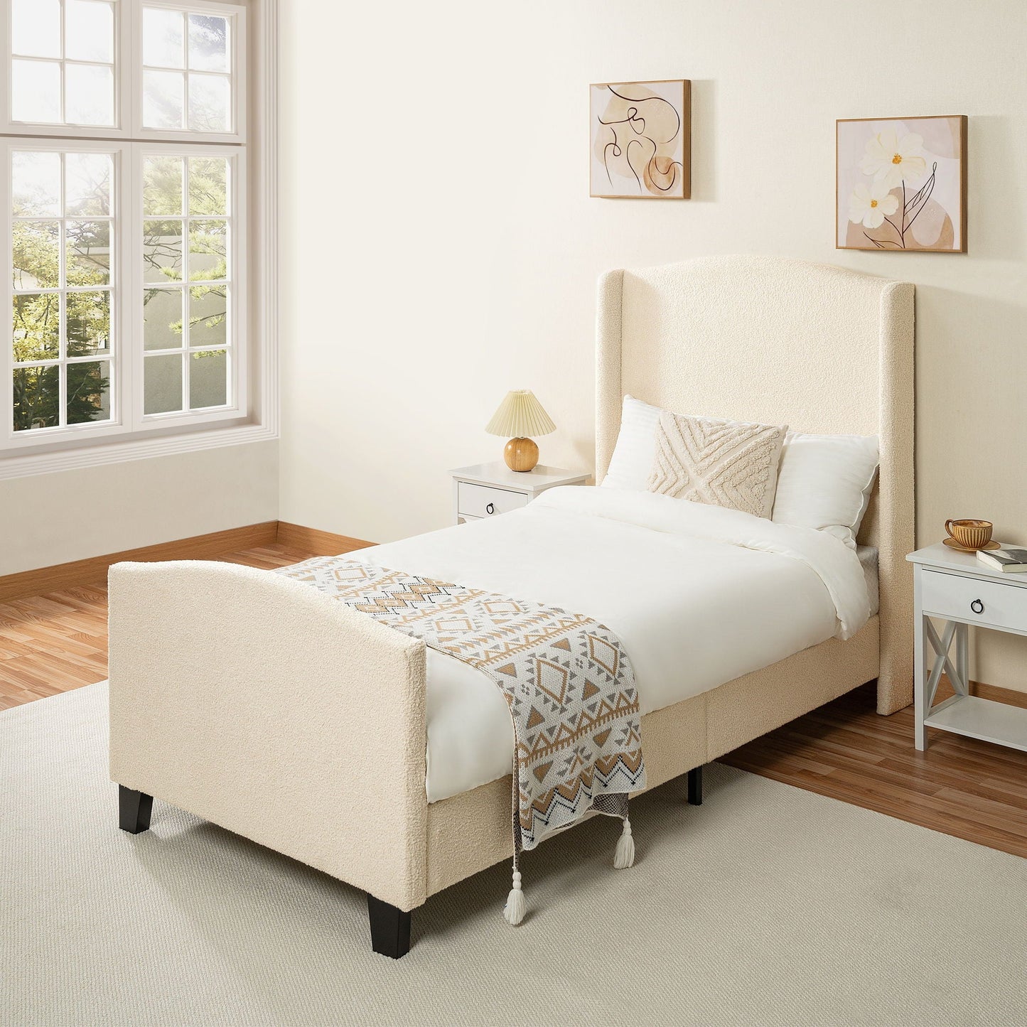 Platform Bed Frame With Tall Headboard And High Footboard