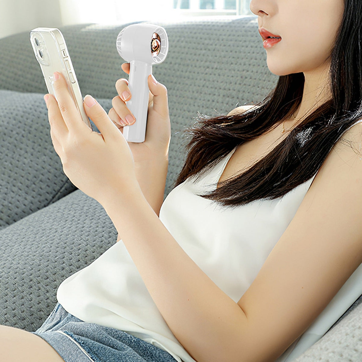 Portable Handheld Fan Rechargeable Pocket Personal Fan Quiet Desk Phone Holder Fan with 3 Speeds Removable Base for Commute Office Outdoor Indoor