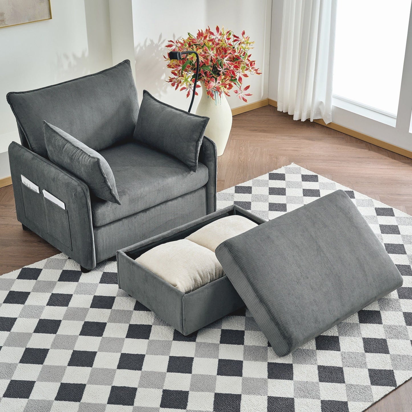 Comfy Oversized Chaise Lounge Chair With Ottoman And Storage
