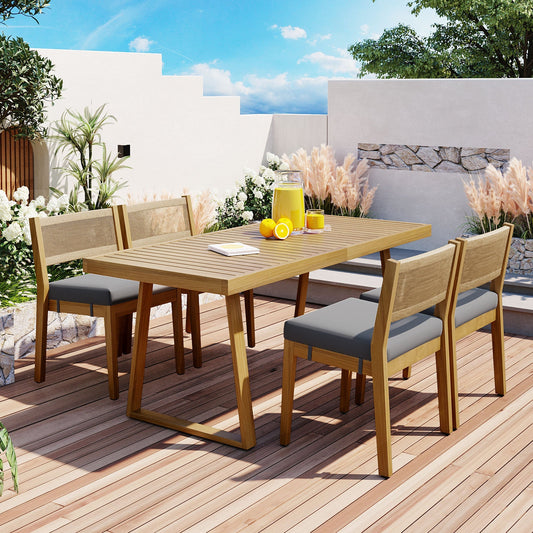 U_Style Multi-Person Outdoor Acacia Wood Dining Table and Chair Set