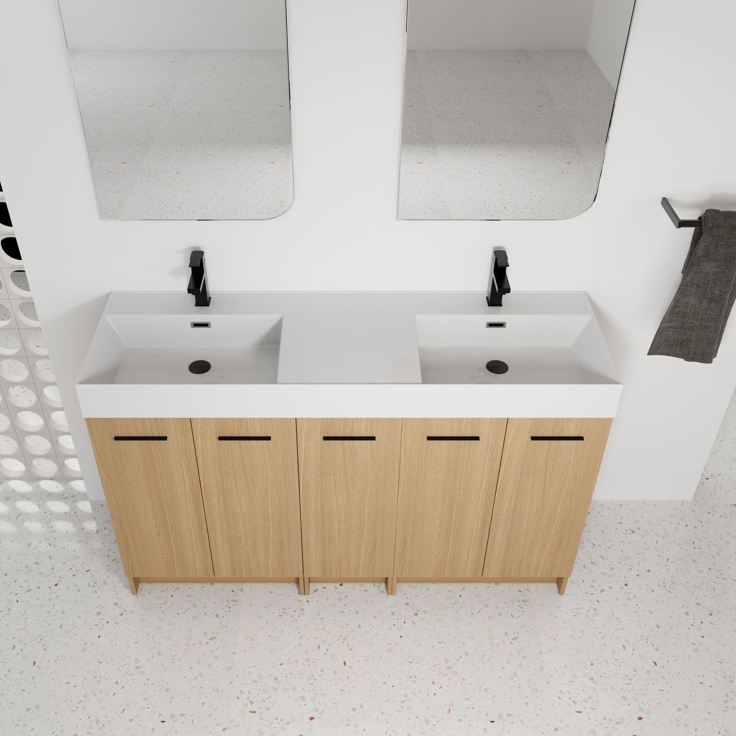 60" Double Sink Bathroom Vanity with Extra-Large Storage