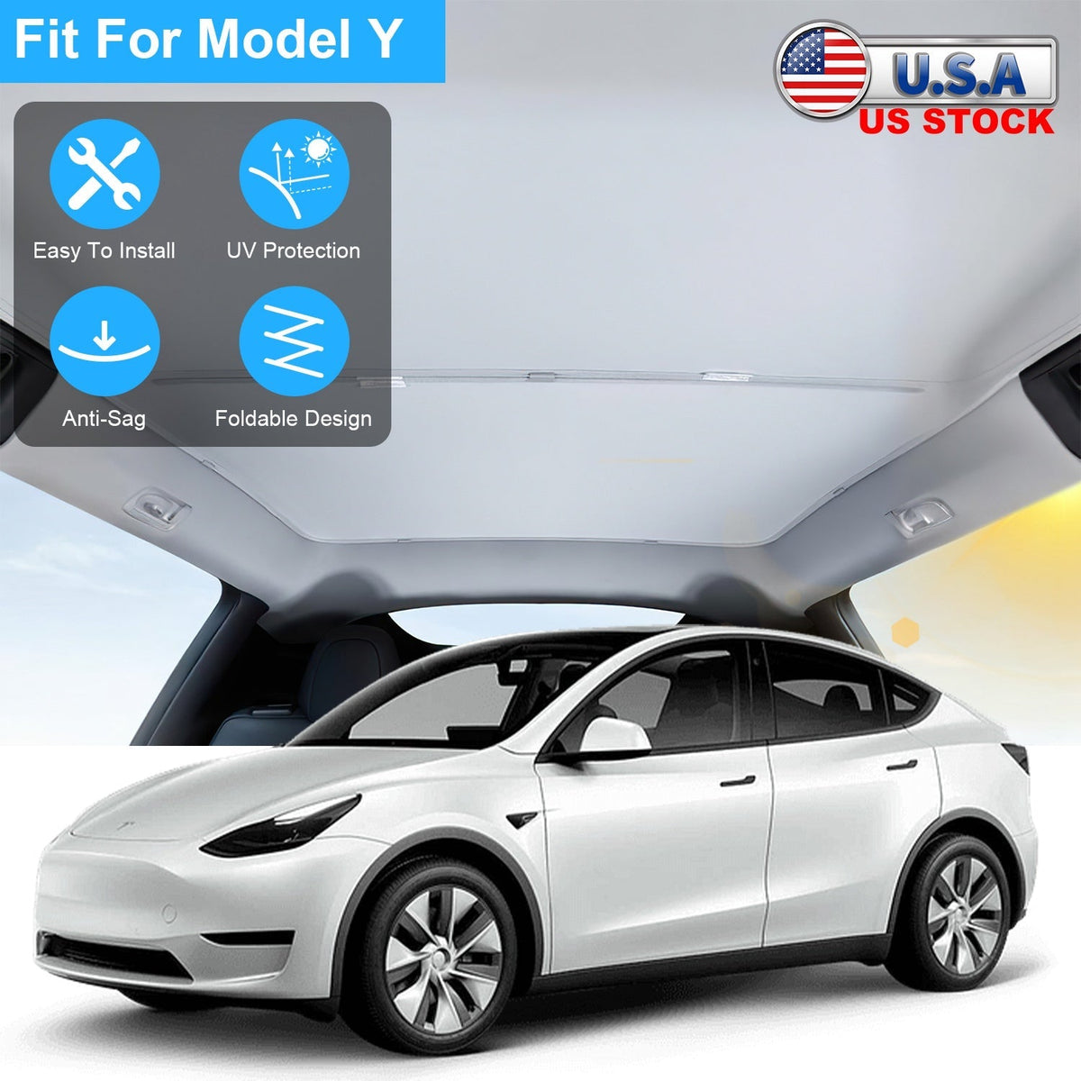 UV Protection Sunshade Roof Fit For Tesla Model Y Sunroof Window Installation Heat Blocking Anti-Sag Sunroof Shade Foldable Portable UV Reflector Fit