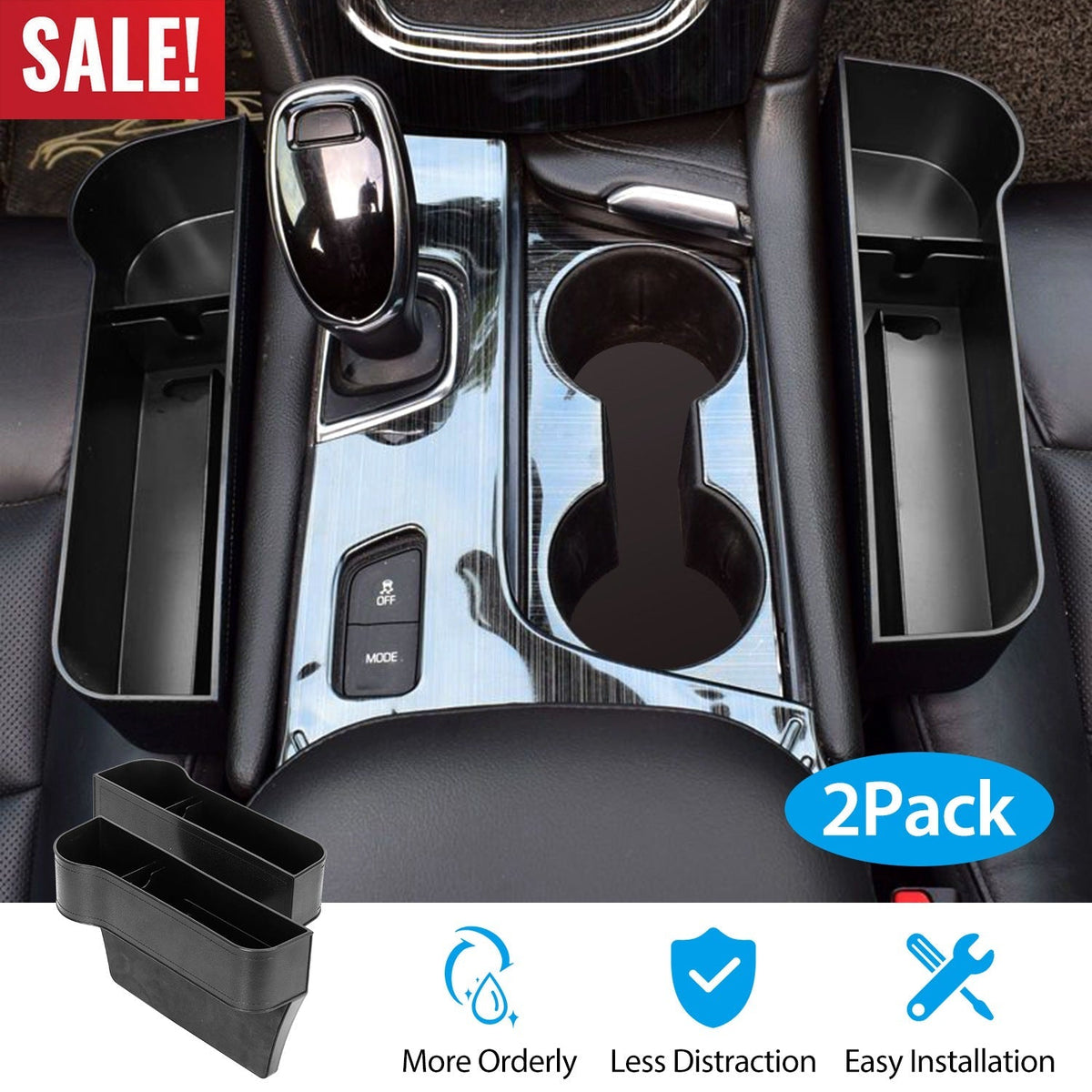 2Pcs Car Console Side Organizer Car Seat Gap Storage Box Pocket Organizer Seat Gap Filler Catch Caddy W/ Cup Holder Non-Slip Mat for Cellphone Key Car