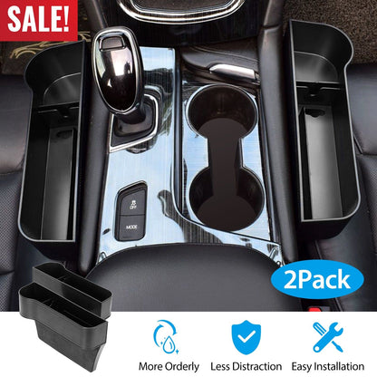 2Pcs Car Console Side Organizer Car Seat Gap Storage Box Pocket Organizer Seat Gap Filler Catch Caddy W/ Cup Holder Non-Slip Mat for Cellphone Key Car