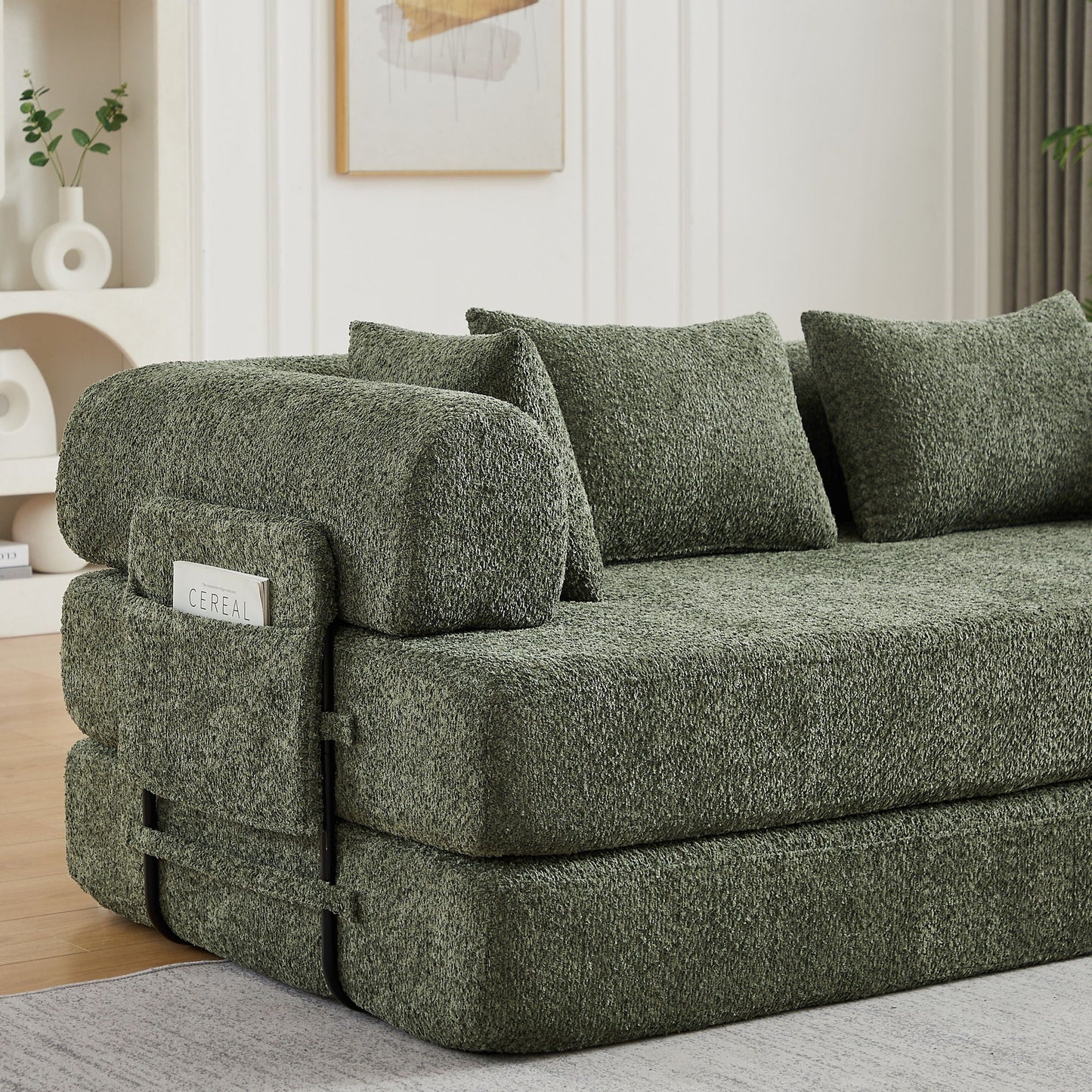 Convertible Sleeper Sofa Bed With Cylindrical Pillow