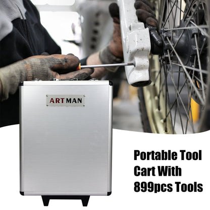 899 Piece Home Repair Tool Set With Rolling Plastic Toolbox, 4 Drawers, General Household Maintenance Kit