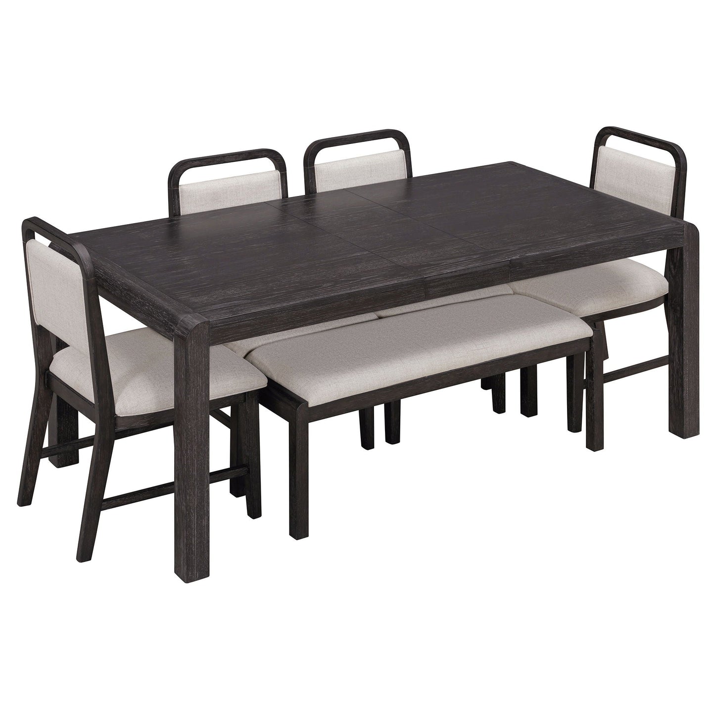 Extendable Dining Table Set With 4 Upholstered Chairs And 1 Bench