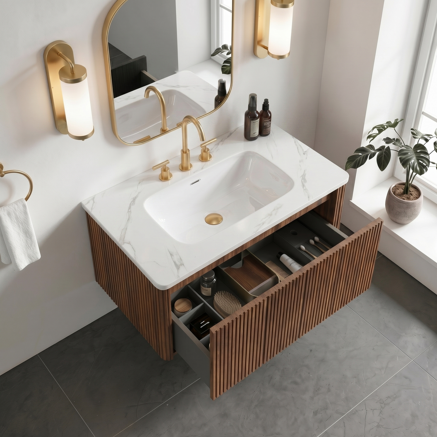 Etna 36" Striped Walnut Bathroom Vanity