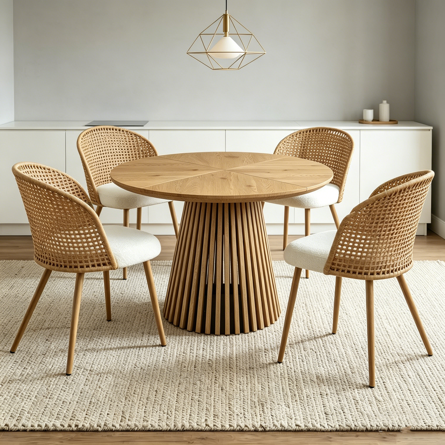 Round Wooden Dining Table + 4 Chairs Set