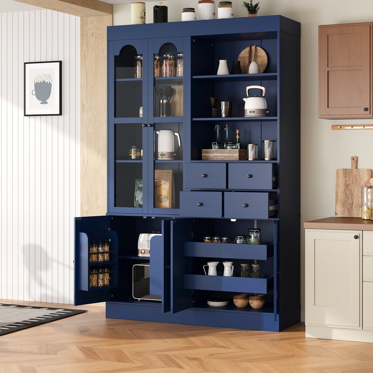 TOPMAX Freestanding Buffet With Hutch - Tall Kitchen Pantry Cabinet