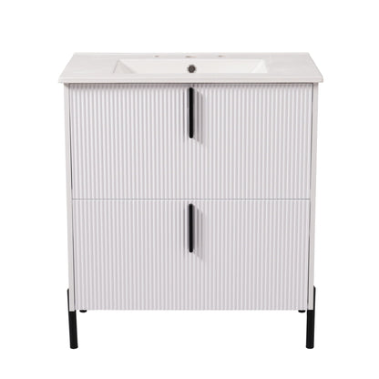 Bathroom Vanity With Ceramic Sink, Fluted Design