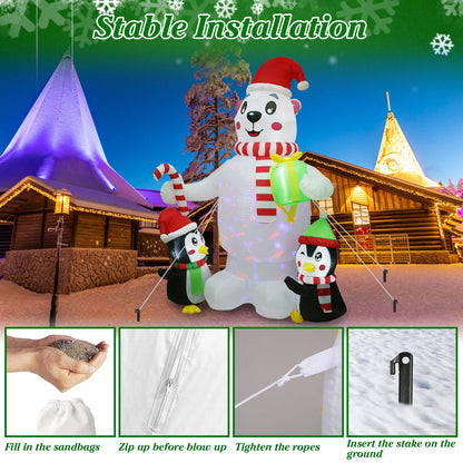 5.9FT Christmas Inflatable Outdoor Decoration Polar Bear Gift Box Penguin Blow Up Yard Decoration with LED Light Built-in Air Blower for Winter Holida
