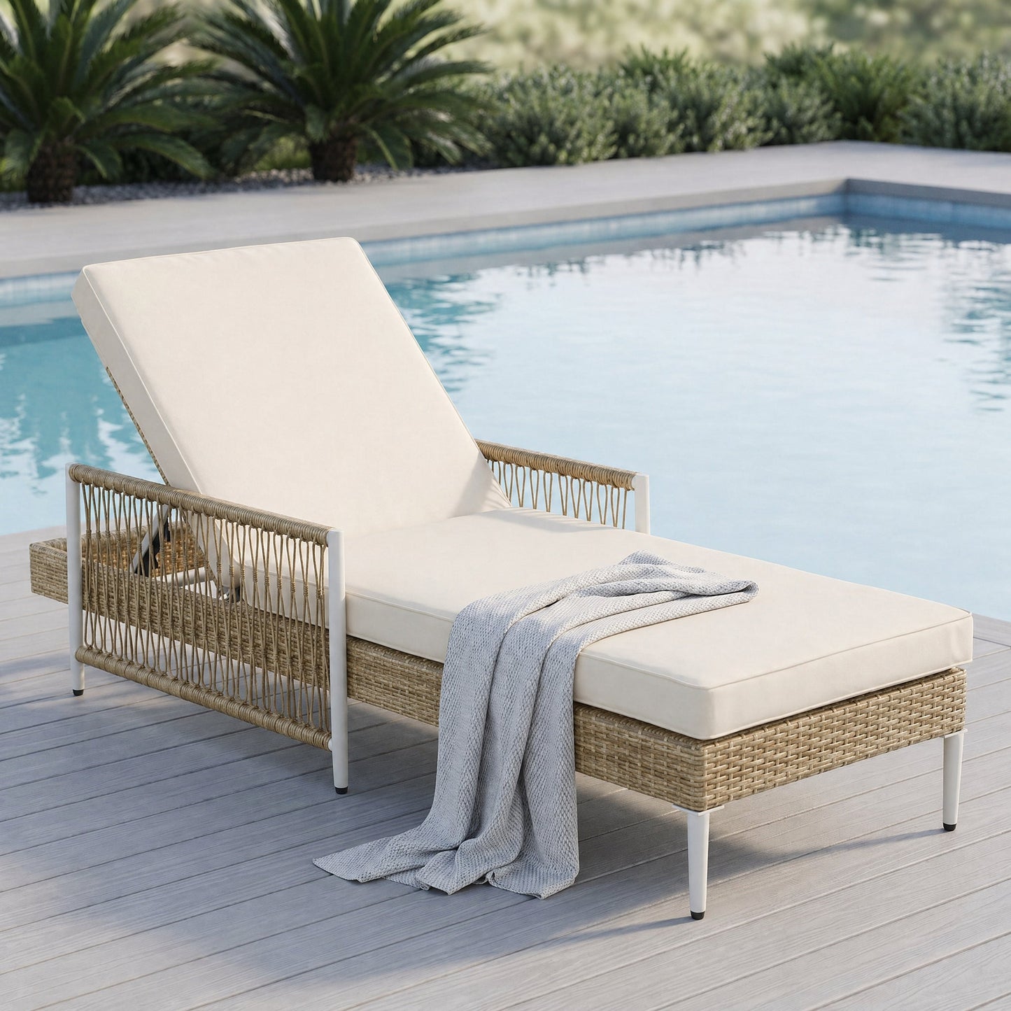 TOPMAX Outdoor All-Weather PE Rattan Chaise Lounge