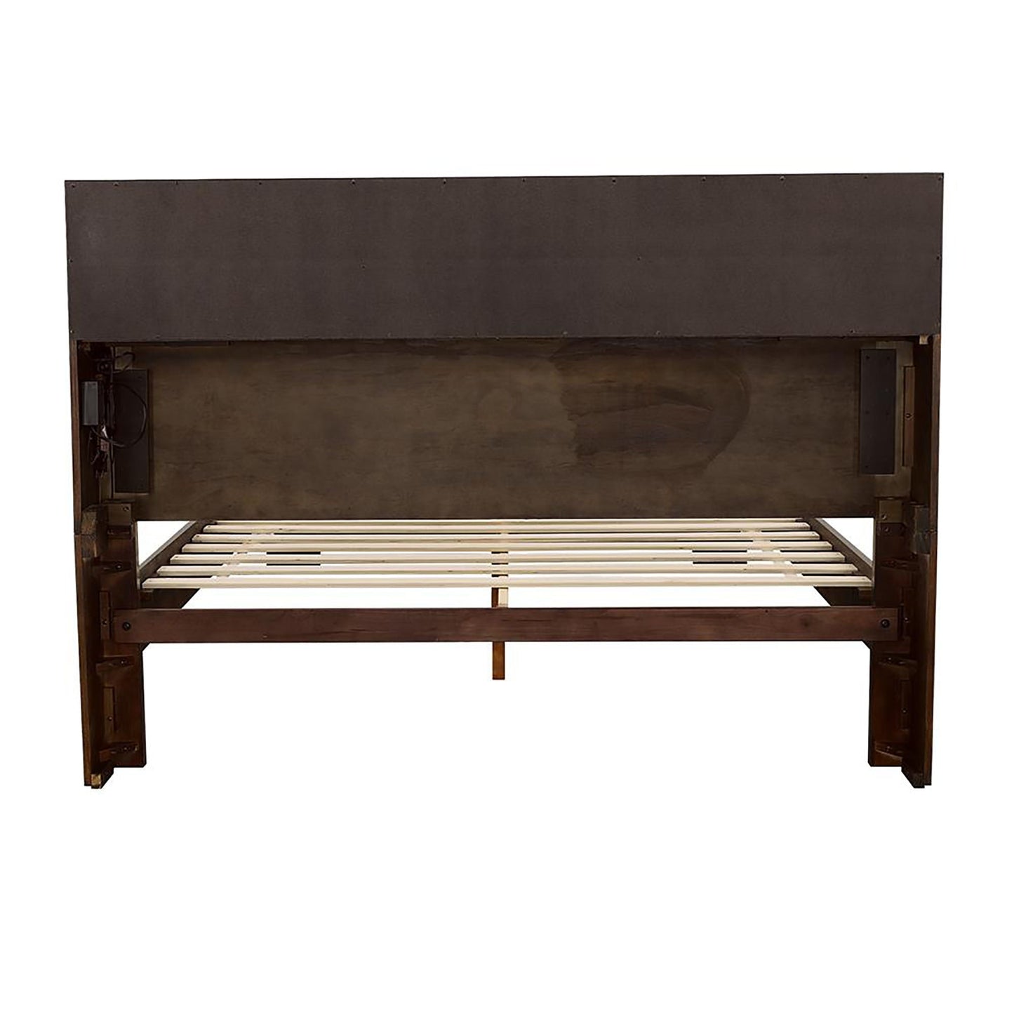 Queen Bed With Bookcase Headboard - Brown