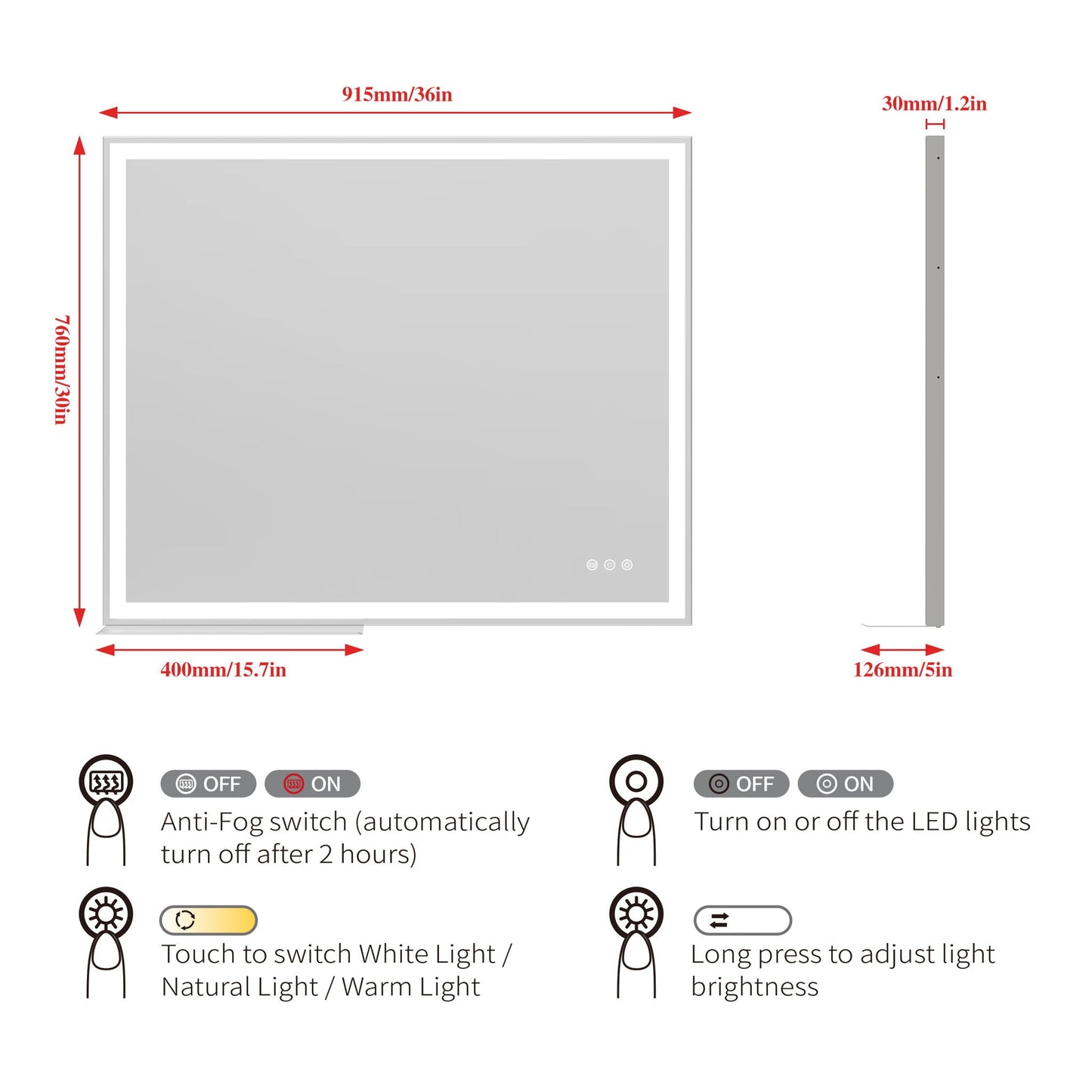 LED Bathroom Vanity Mirror Wall Mounted Adjustable / Warm / Natural Lights Anti-Fog Touch Switch With Memory Modern Smart Large Bathroom Mirrors