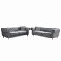 Chesterfield Upholstery Fabric Sofa With Roll Armrest & Nailhead, Mid Century Modern 3 And 3 Seater Couch