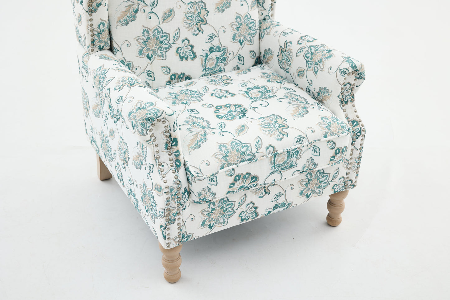 Modern Accent Chair with Retro Wood Legs and Floral Design