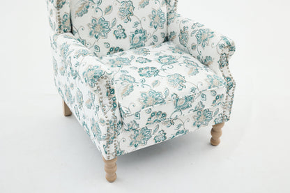 Modern Accent Chair with Retro Wood Legs and Floral Design