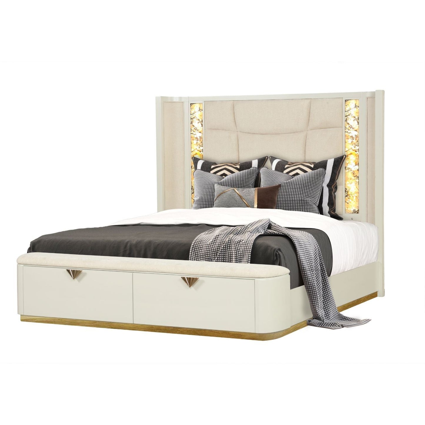 La Pierre - Bed With Storage Drawers And LED Headboard