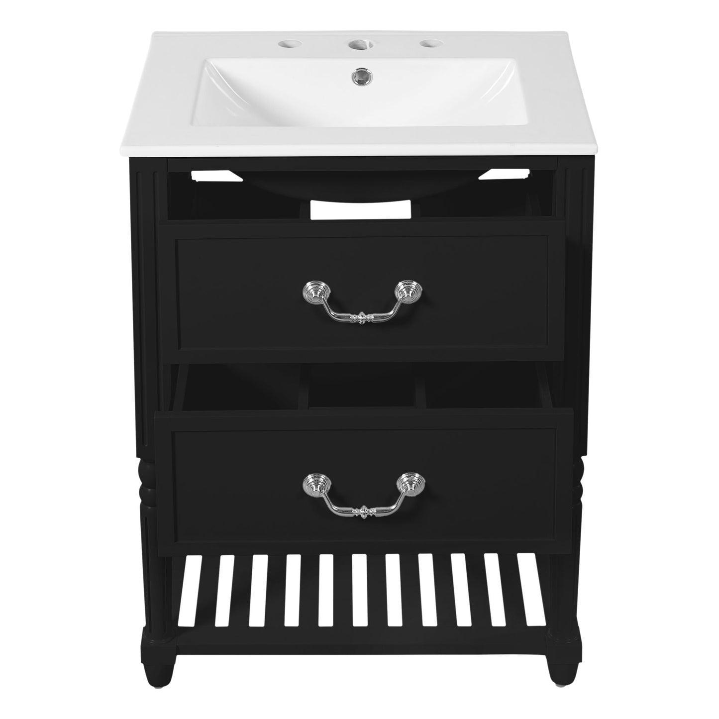 Wave Design Bathroom Vanity With Sink, 2 Drawers And Open Shelf