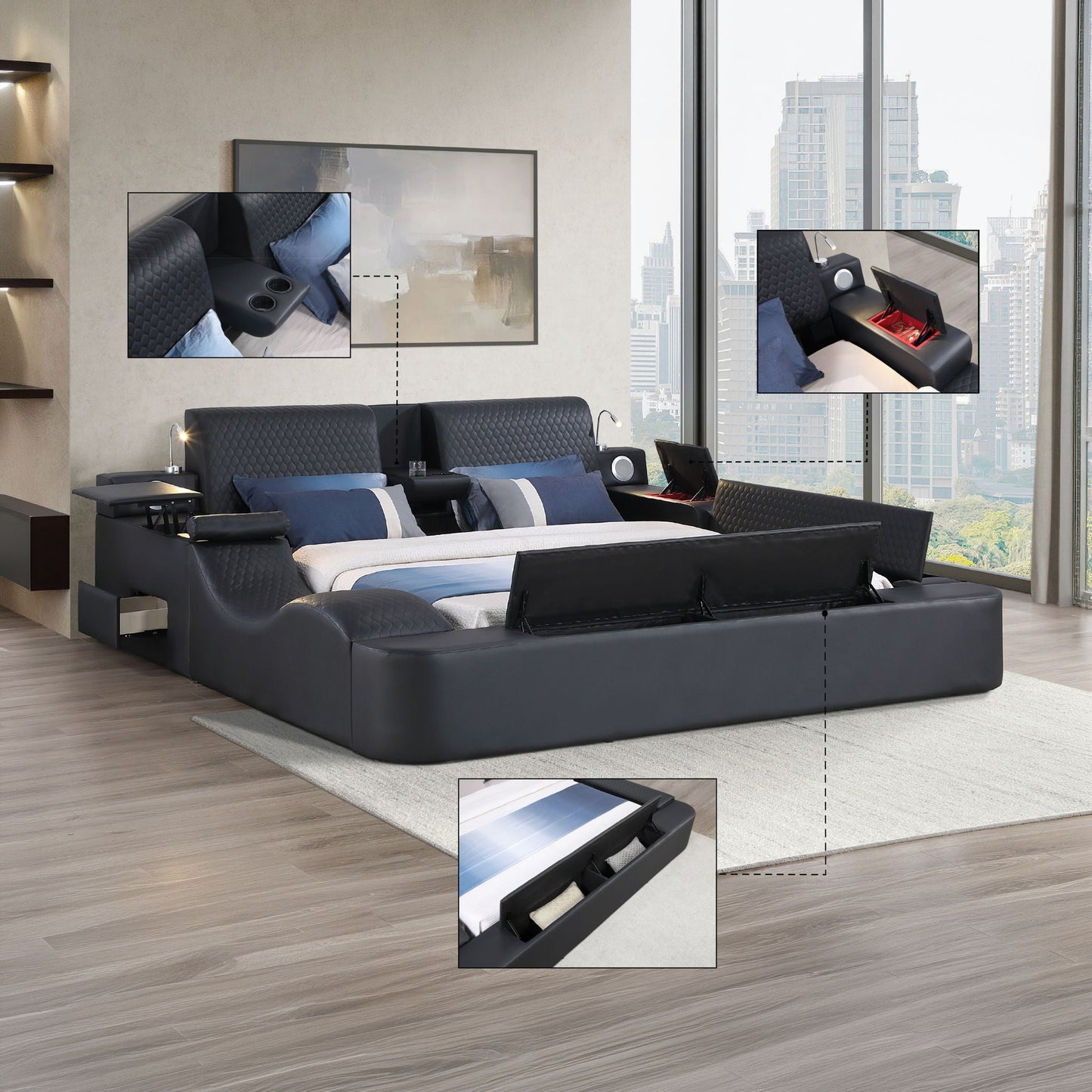 Zoya - Smart Multifunctional Bed, Built In Bluetooth Speakers, USB Charging