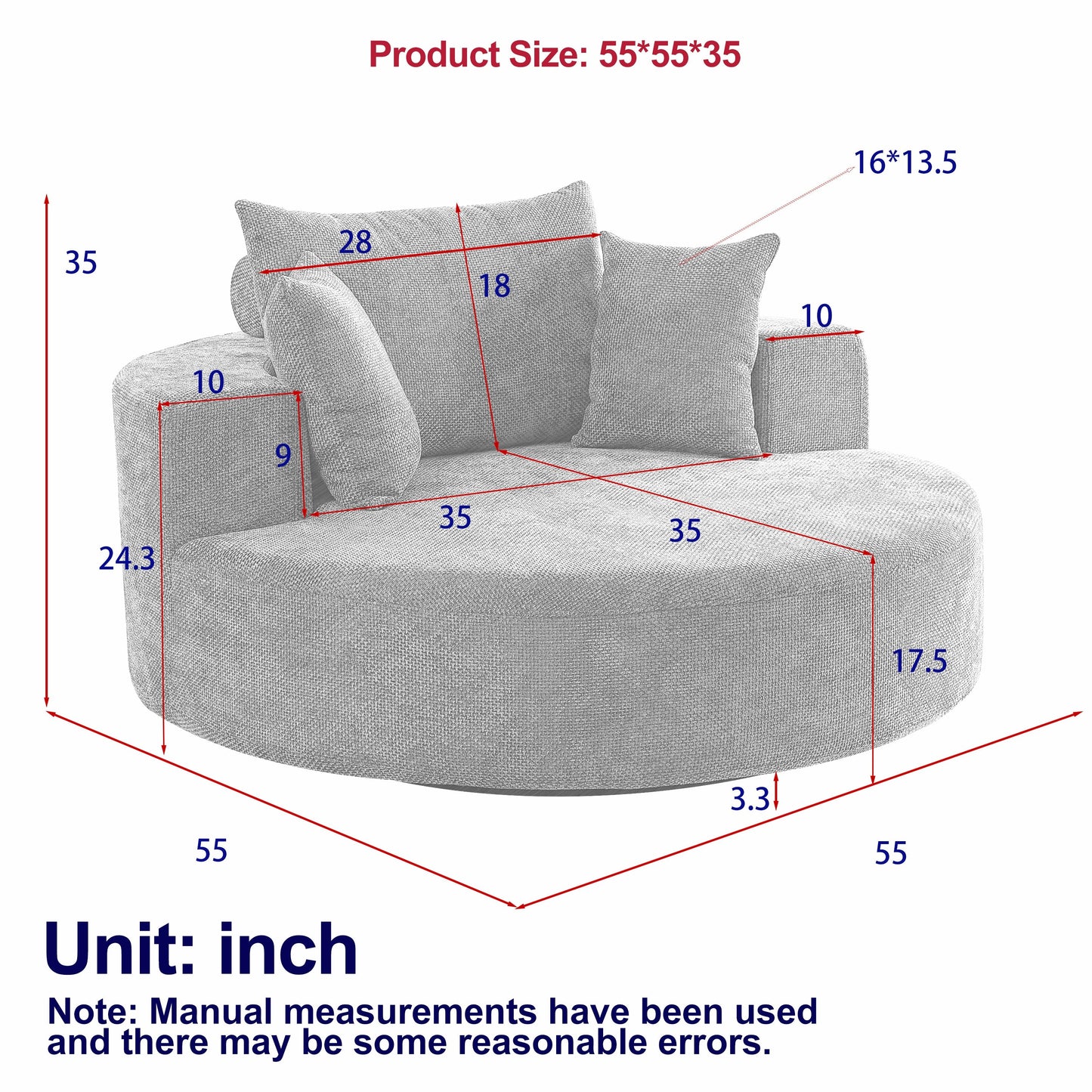 55'' Chenille Foam Single Swivel Chair