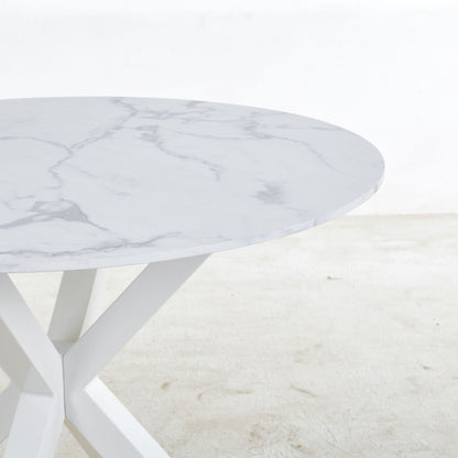 Cross Leg Dining Table With Round Top, For 4 - 6 People - White