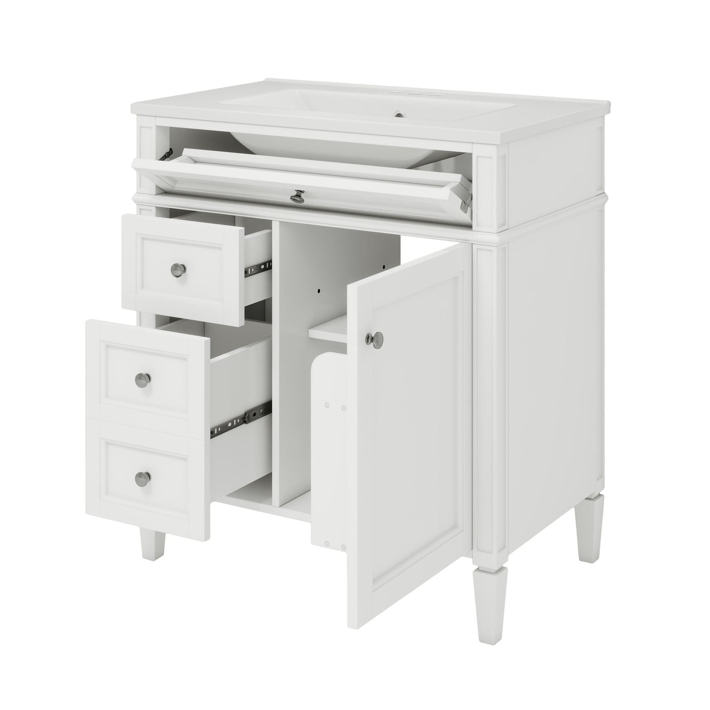 Bathroom Vanity With Medicine Cabinet, Royal Mirror Cabinet, Modern Bathroom Storage Cabinet With 2 Soft Closing Doors And 4 Drawers