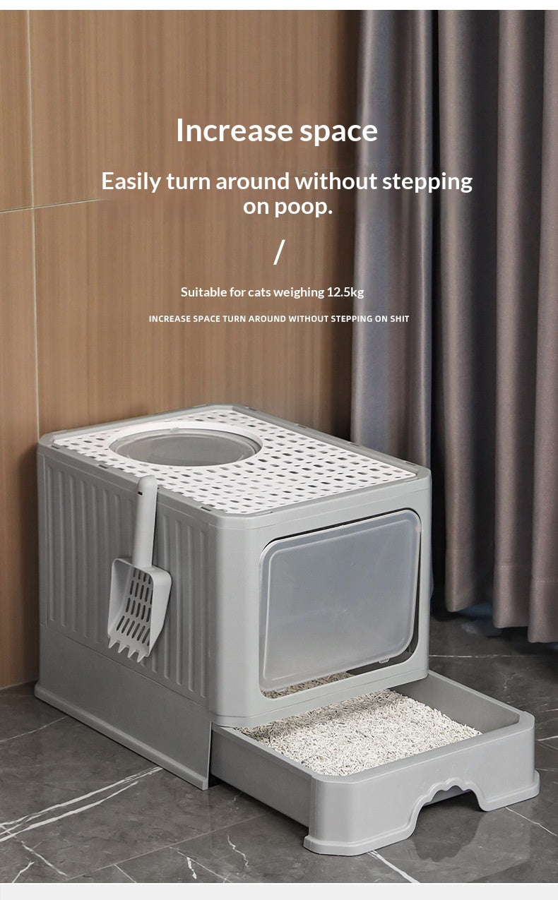 Extra-large Fully Enclosed Drawer-Type Foldable Cat Litter Box