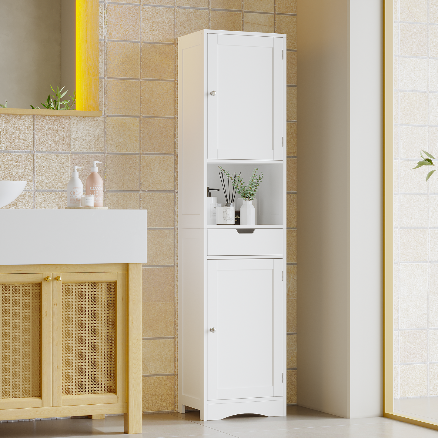 67" Tall Bathroom Cabinet with 2 Doors & 1 Drawer