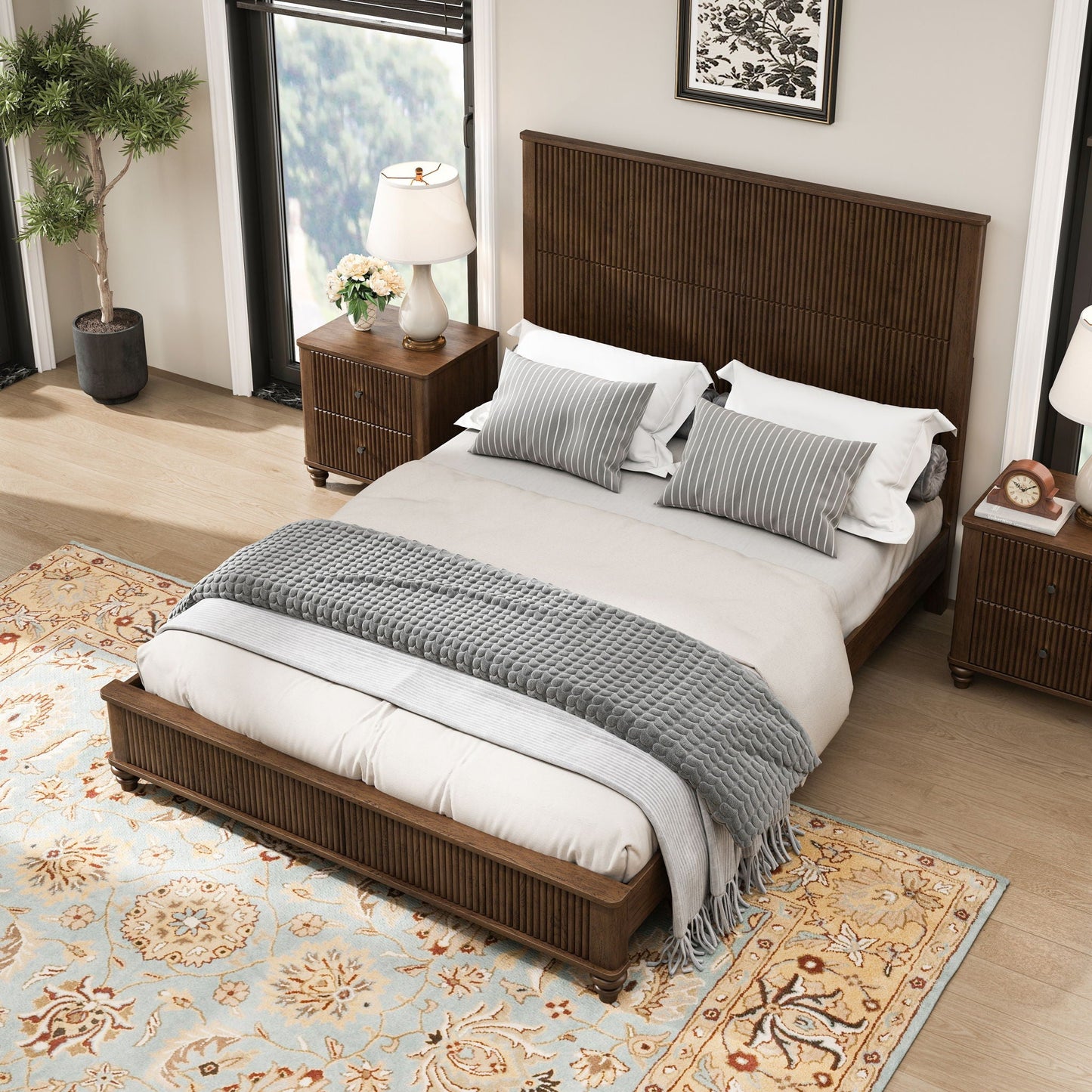 Platform Bed Frame & Tall Headboard