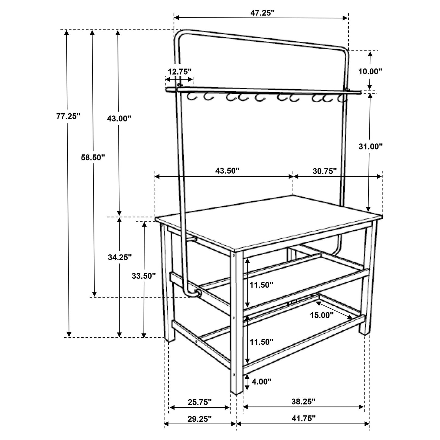 Cowichan - Kitchen Island Counter Table With Pot Rack - White