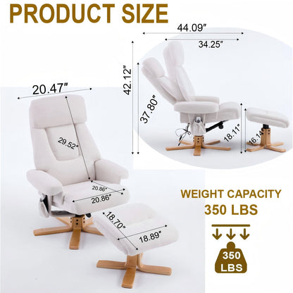 Upholstered Heated Massage 360° Swivel Accent Chair With Ottoman