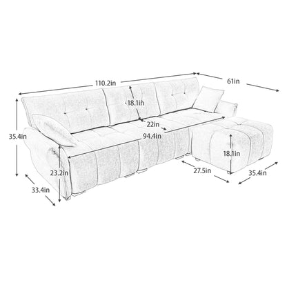 Three-Seater Sofa Set With Ottoman And Pillows