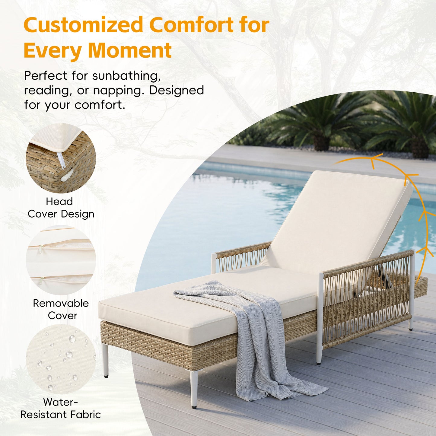 TOPMAX Outdoor All-Weather PE Rattan Chaise Lounge Set of 2