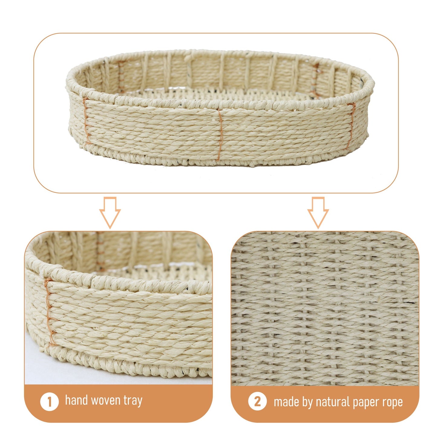 Modern 3 Tier Handwoven Side Table With Oval Organizer